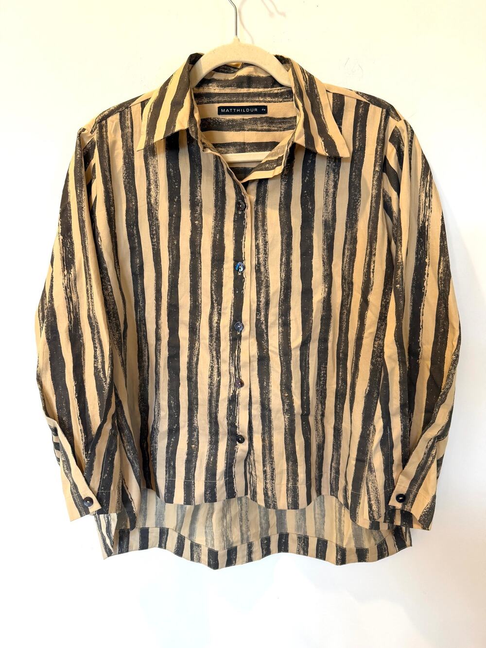 Matthildur Striped Women's button down medium 100% pima cotton twist sleeve